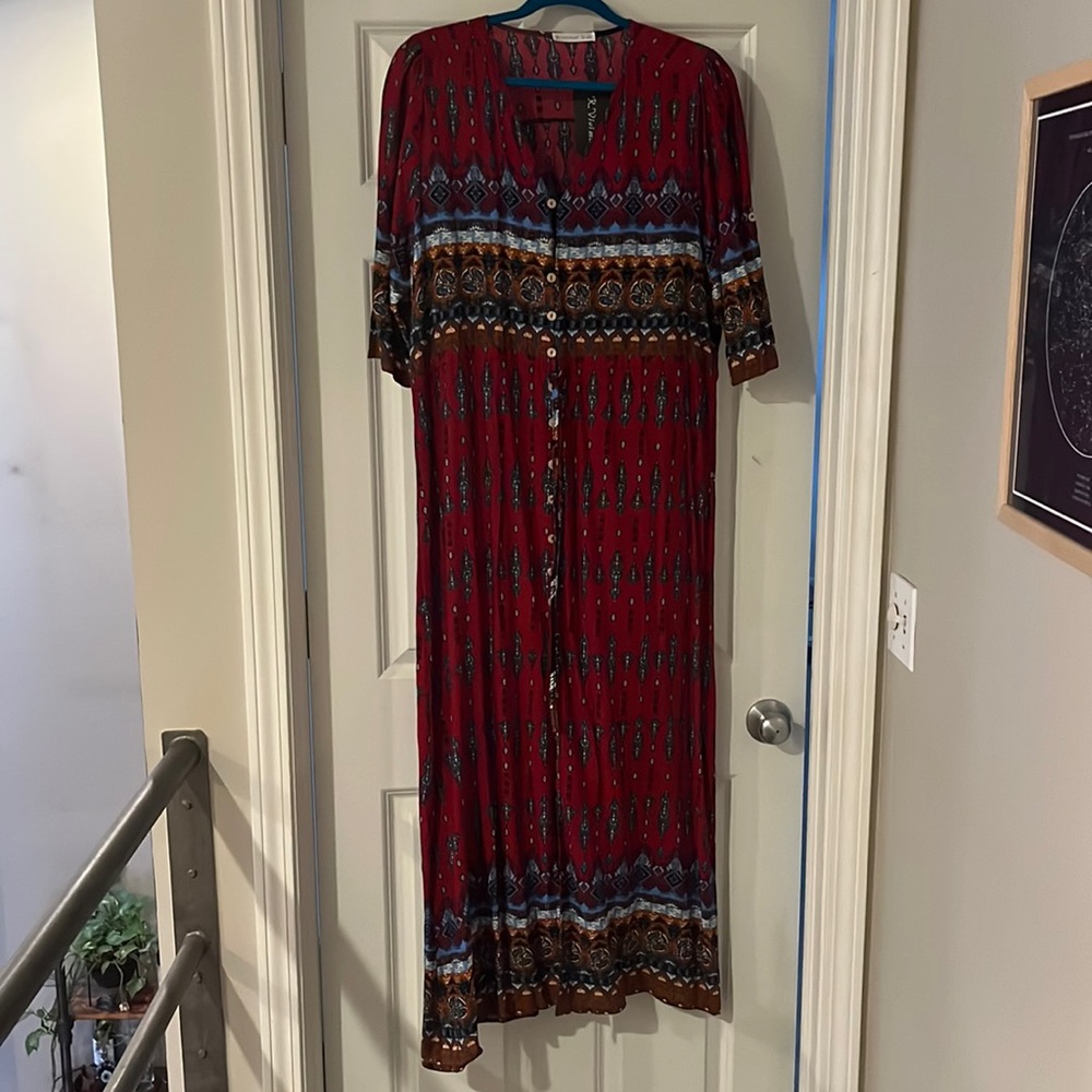 NWT Boho Button Up V Neck Floral Print Dresses